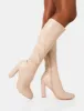 Christina Wide Fit Nude Pu Pointed Toe Block Heel Knee High Boots sold by Public Desire