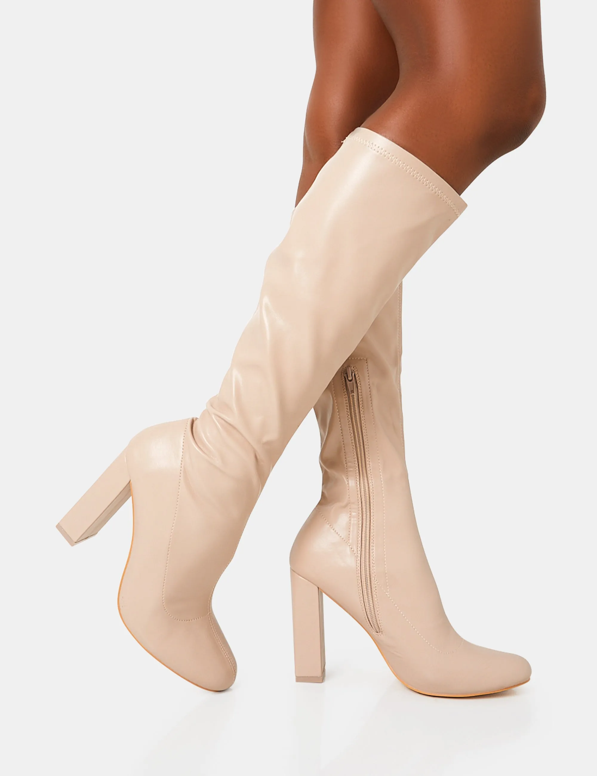 Christina Wide Fit Nude Pu Pointed Toe Block Heel Knee High Boots sold by Public Desire product image thumbnail 2