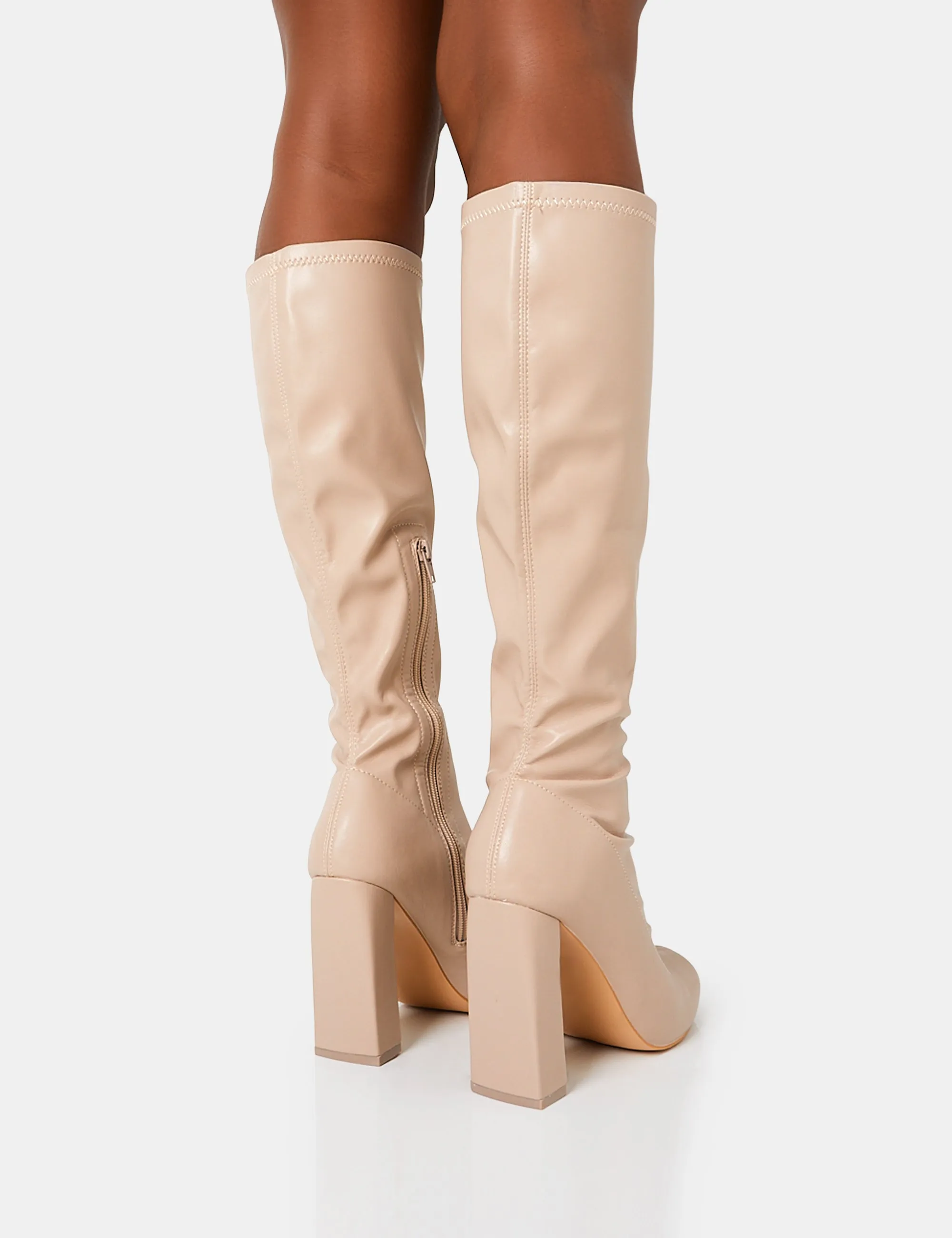 Christina Wide Fit Nude Pu Pointed Toe Block Heel Knee High Boots sold by Public Desire product image thumbnail 4