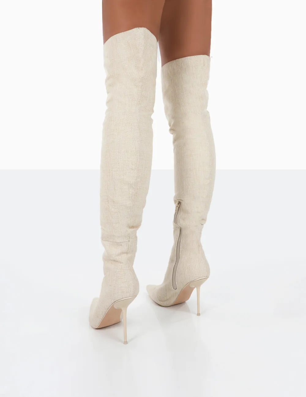 Tianna Natural Linen Pointed Toe Over The Knee Stiletto Boots sold by Public Desire product image thumbnail 2