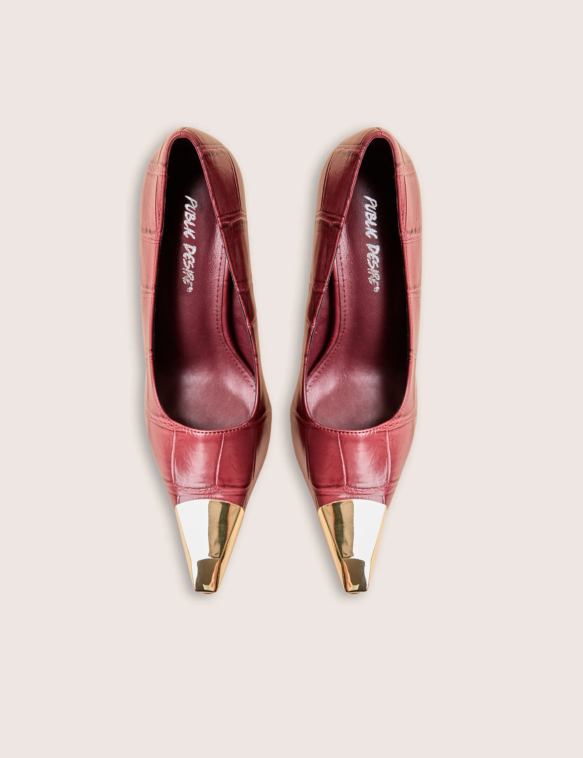 Rotate Burgundy Croc Gold Toe Detail Court High Heels sold by Public Desire product image thumbnail 3