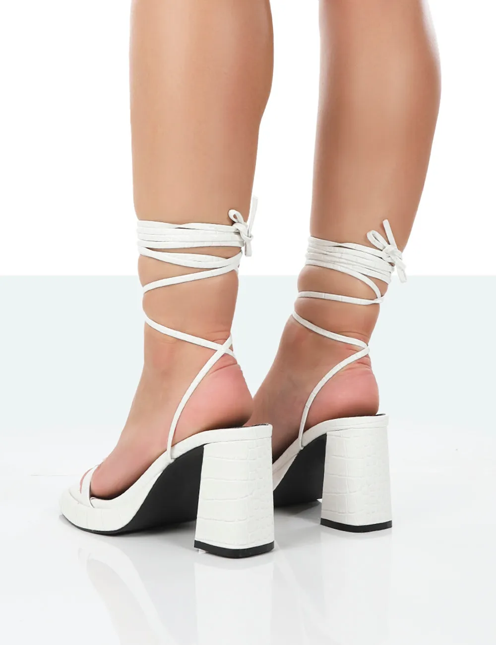 Jaipur White Croc Strappy Squared Toe Mid Heels sold by Public Desire product image thumbnail 3