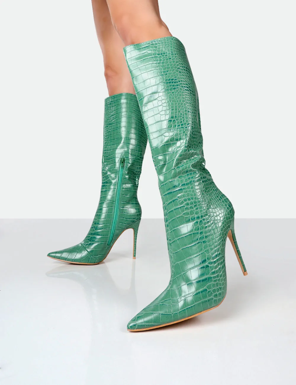 Horizon Green Croc PU Knee High Boots sold by Public Desire product image thumbnail 3