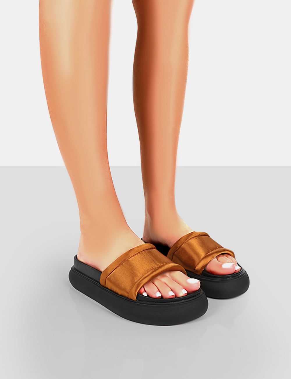 Demi Brown Satin Slider Sandals sold by Public Desire