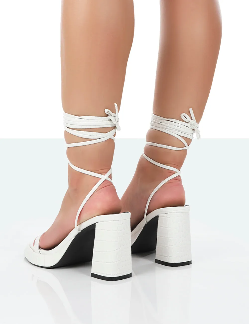 Jaipur White Croc Strappy Squared Toe Mid Heels sold by Public Desire product image thumbnail 4