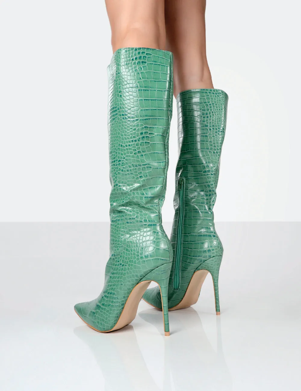 Horizon Green Croc PU Knee High Boots sold by Public Desire product image thumbnail 2