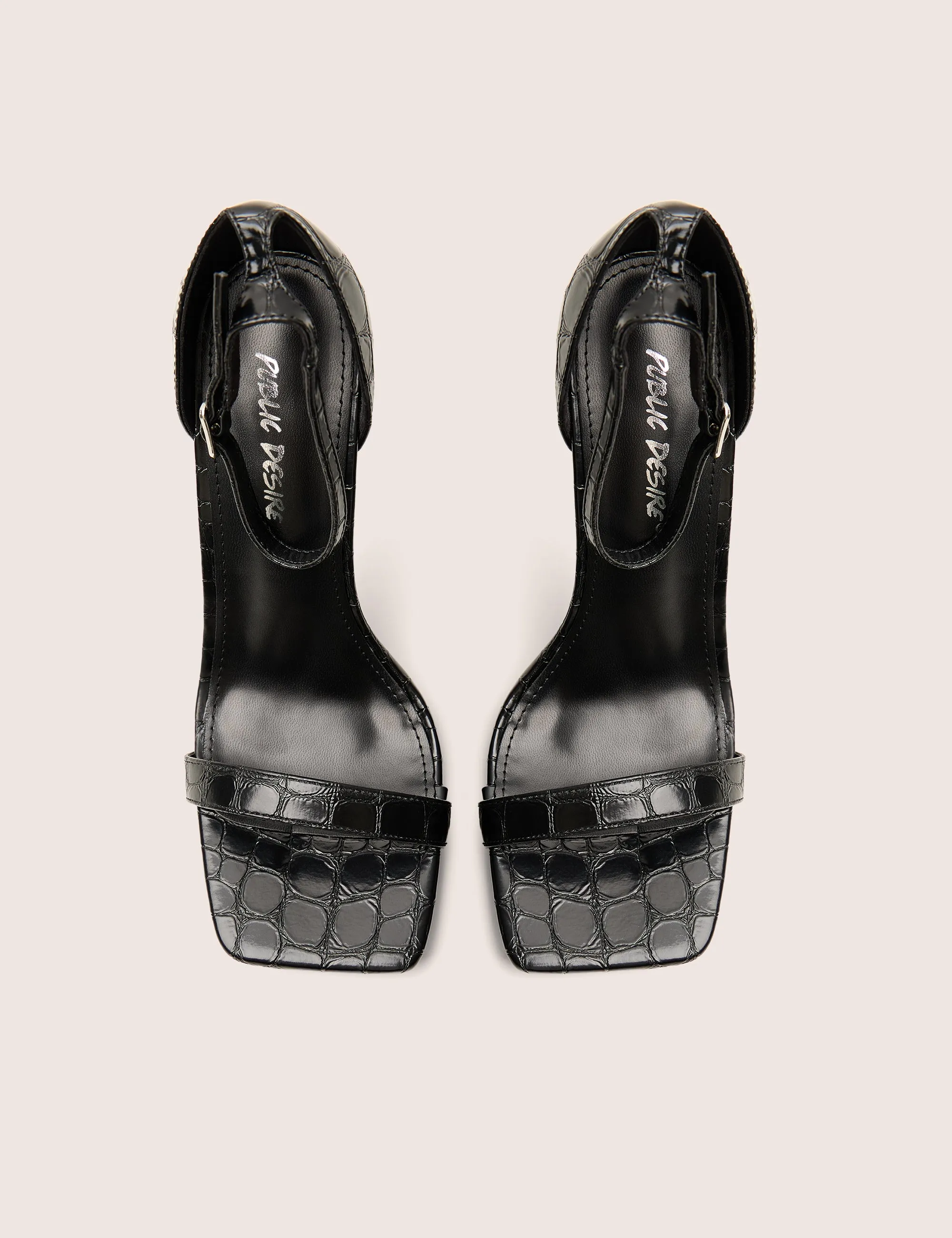 Chaos Black Croc Square Toe Strappy Barely There Stiletto Heels sold by Public Desire product image thumbnail 2