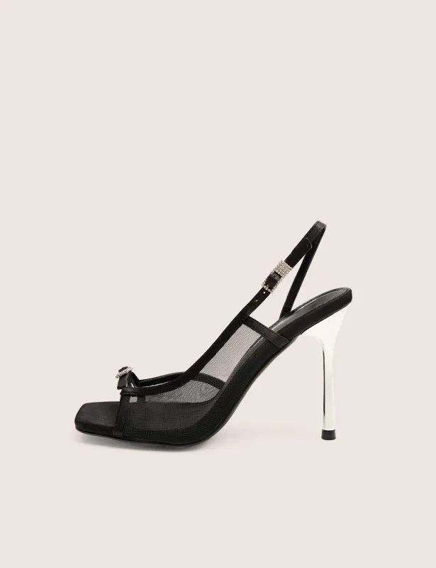 Grattitude Black Strappy Square Toe Stiletto Heels sold by Public Desire