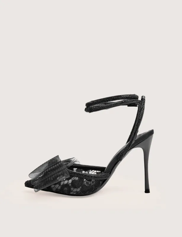 Brat Black Diamante Strap Wrap Around Pointed Stiletto Heels sold by Public Desire