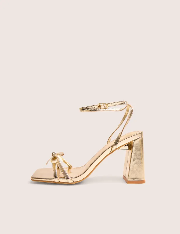 Camille Gold Square Toe Strappy Block Heels sold by Public Desire