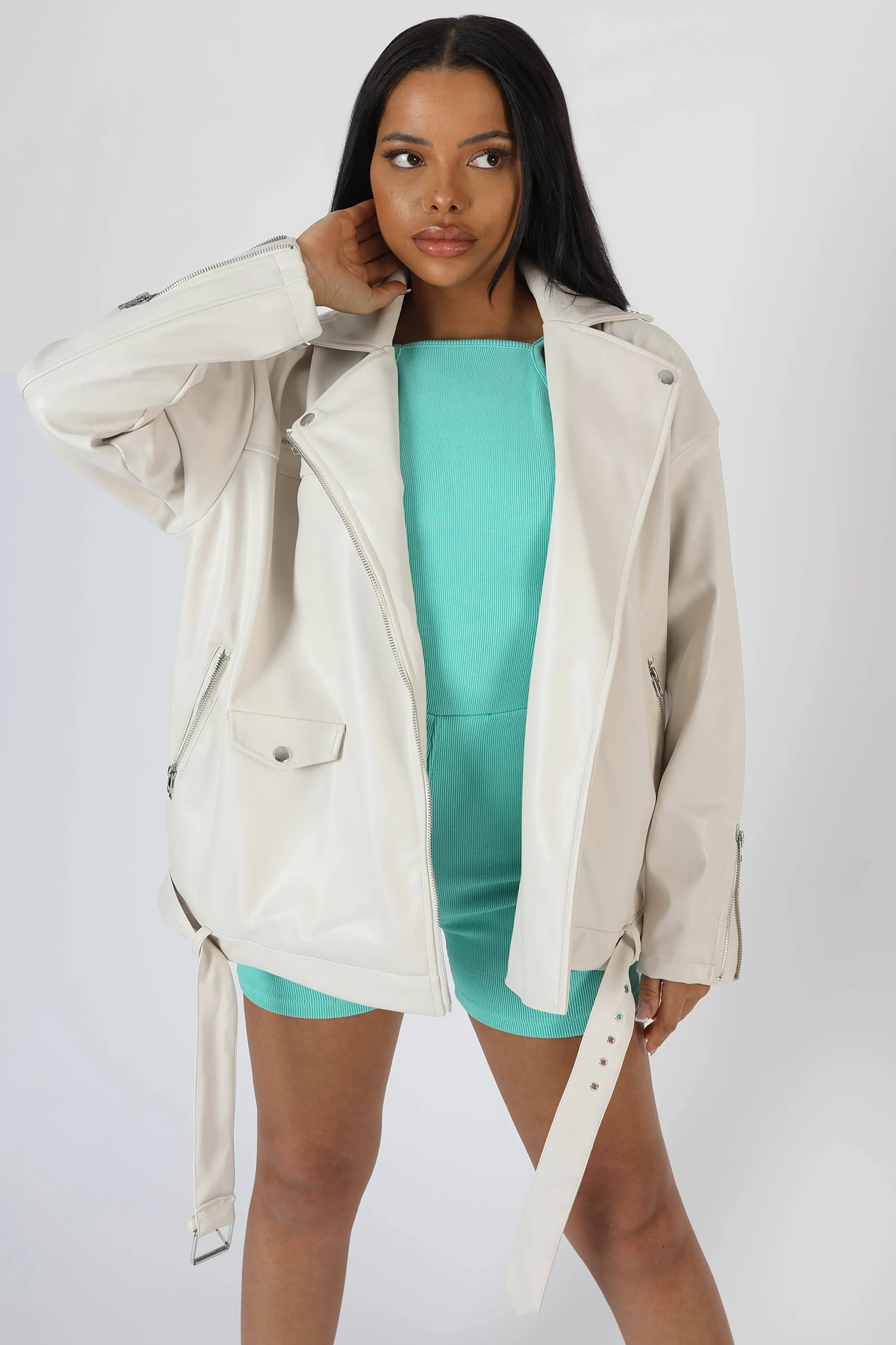 Pu Biker Jacket Stone sold by Public Desire product image thumbnail 3