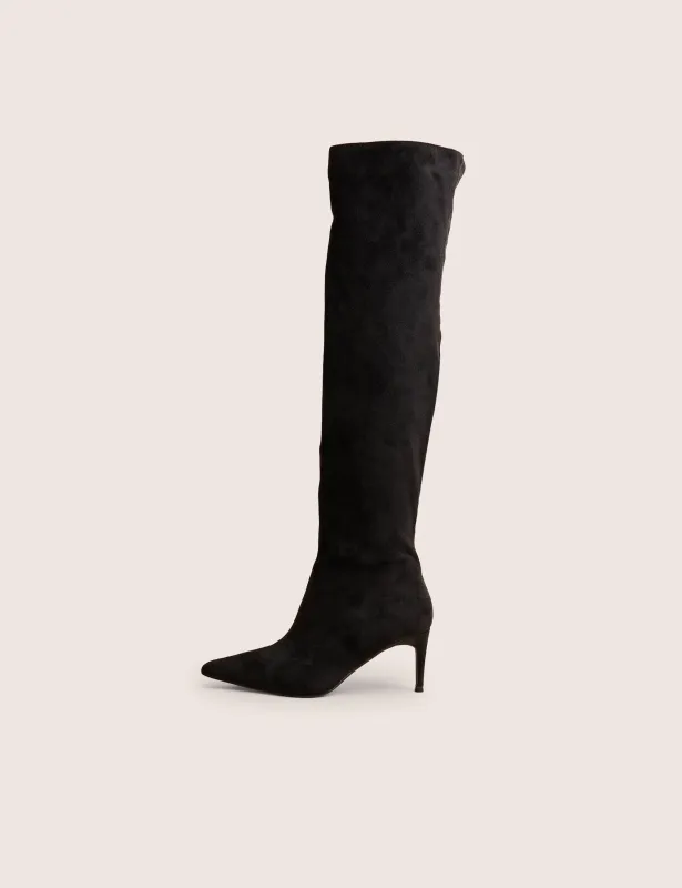 Ellen Black Suedette Pointed Toe Over the Knee Boots made by Public Desire