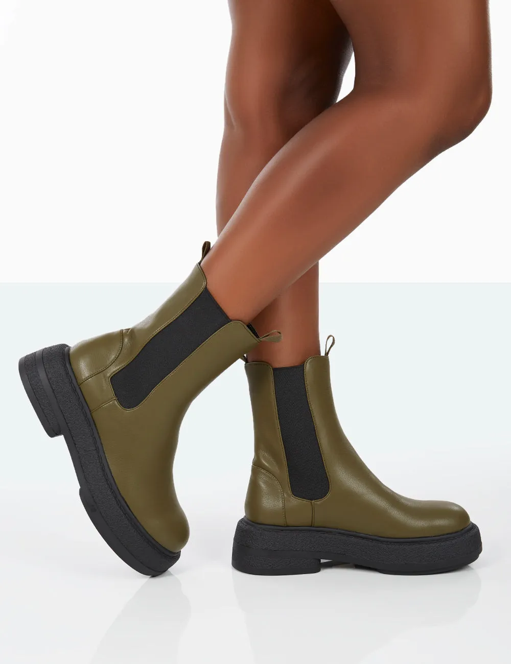 Barbie Dark Khaki Pu Platform Chunky Sole Chelsea Boots sold by Public Desire product image thumbnail 3