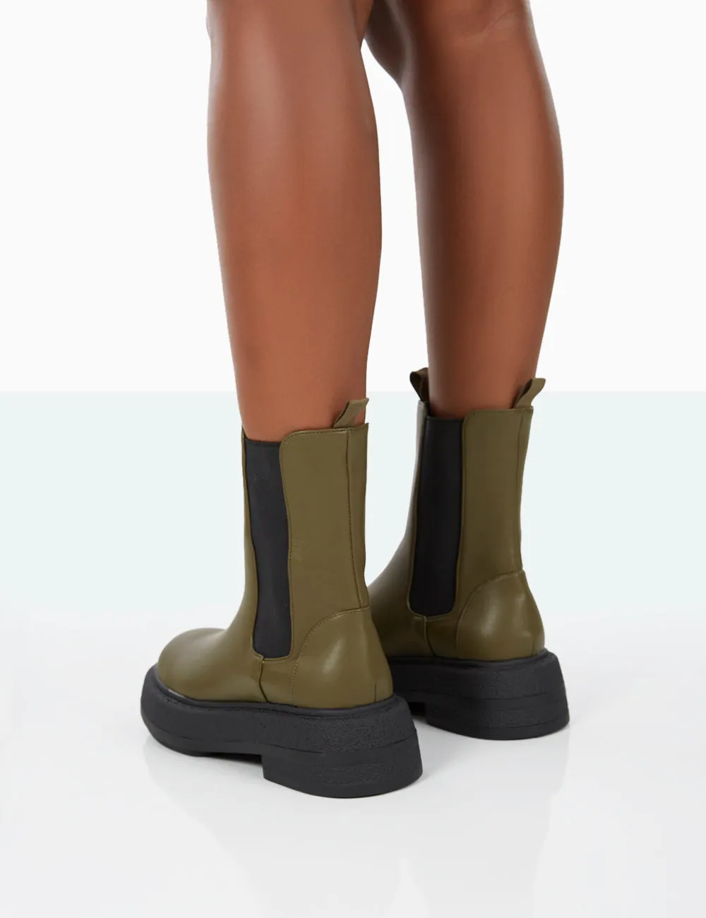 Barbie Dark Khaki Pu Platform Chunky Sole Chelsea Boots sold by Public Desire product image thumbnail 4