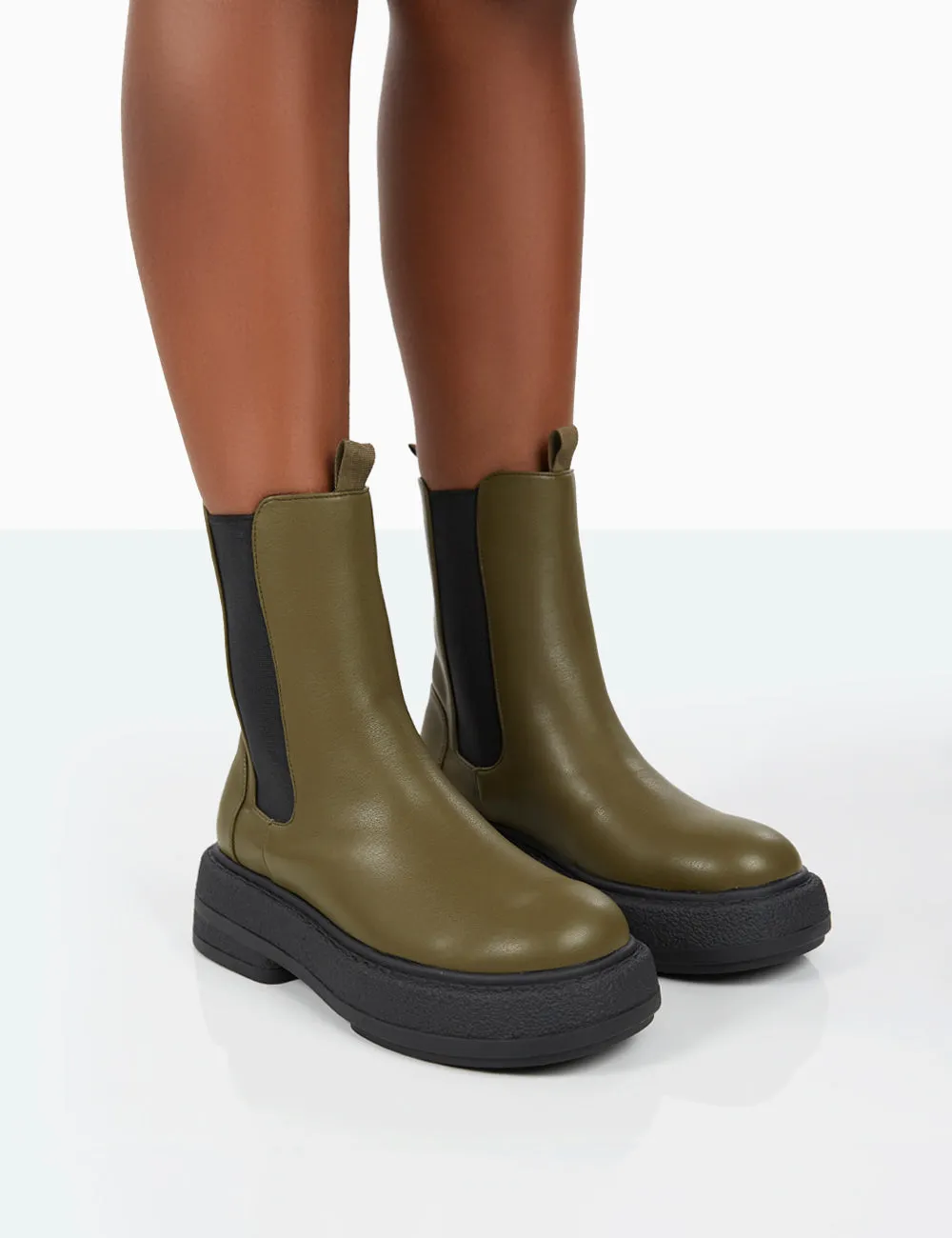 Barbie Dark Khaki Pu Platform Chunky Sole Chelsea Boots sold by Public Desire product image thumbnail 2