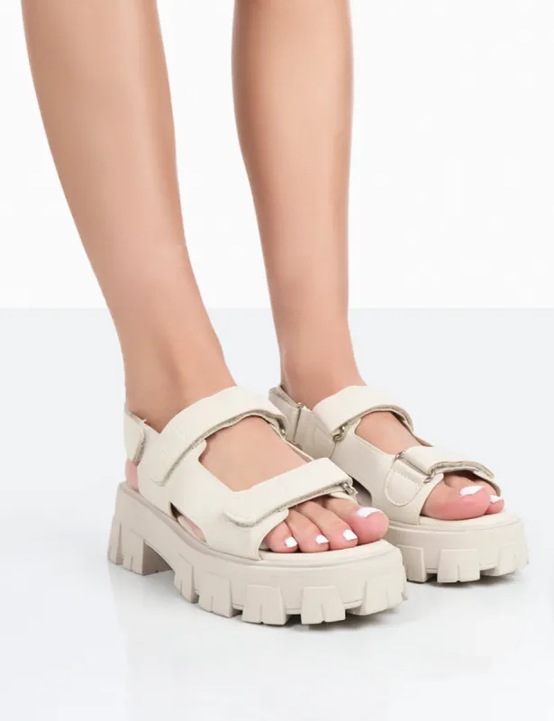 Brighton Wide Fit Ecru Nylon Flatform Open Toe Sandals made by Public Desire