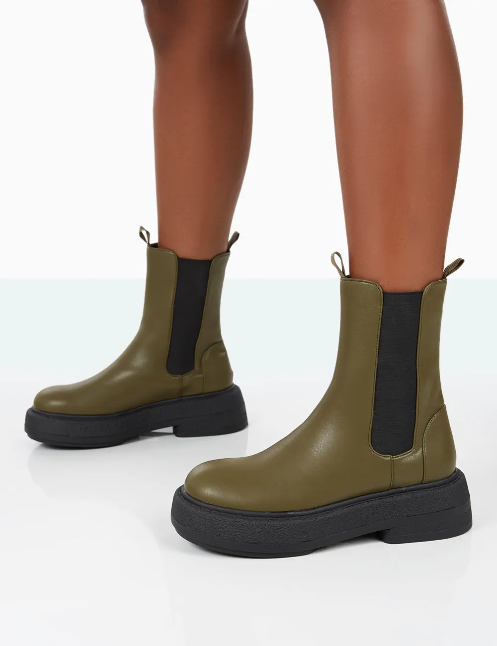 Barbie Dark Khaki Pu Platform Chunky Sole Chelsea Boots sold by Public Desire product image thumbnail 5