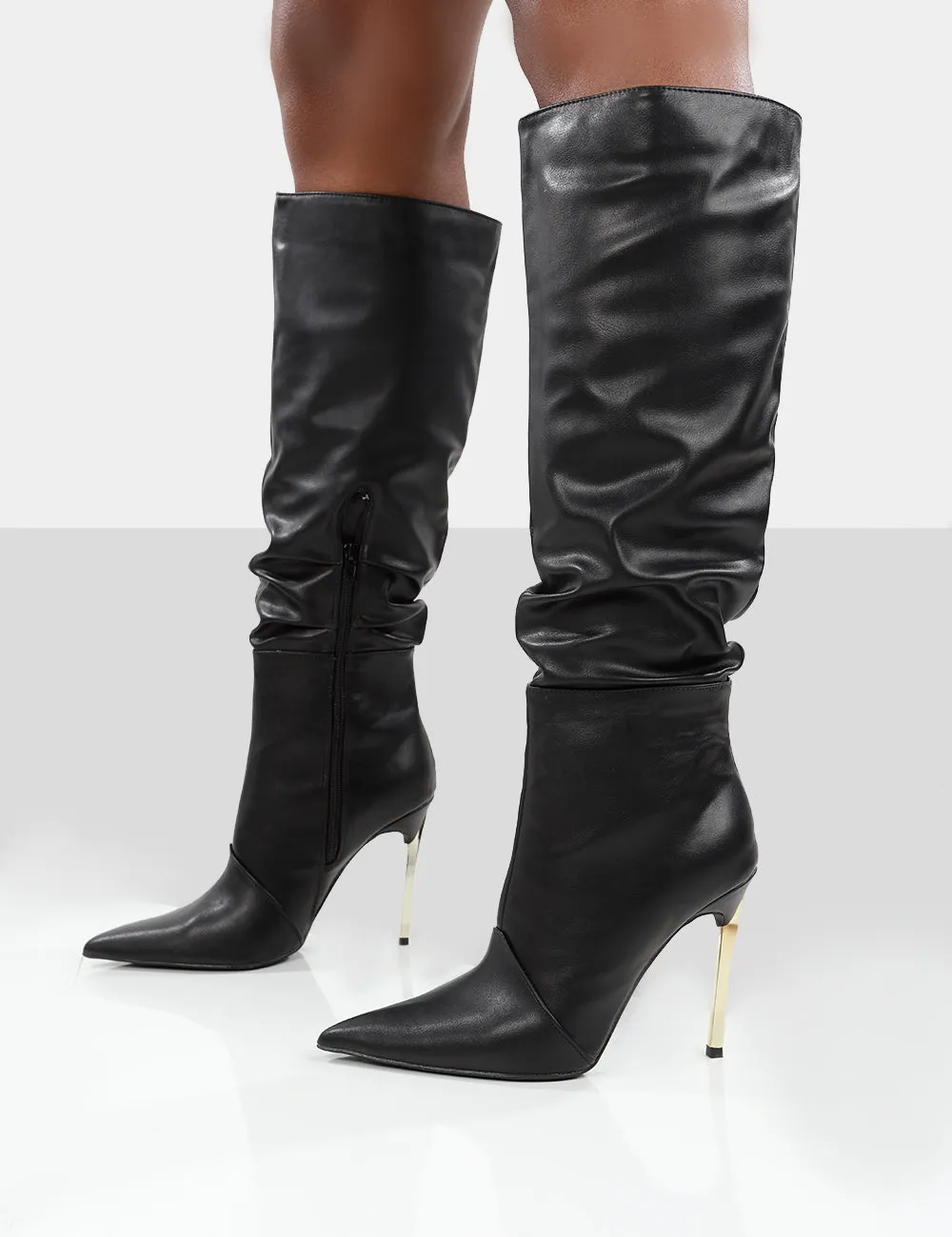 Monica Black PU Pointed Toe Stiletto Knee High Boots sold by Public Desire product image thumbnail 2