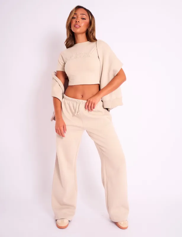 Kaiia Logo Wide Leg Joggers Sand sold by Public Desire