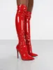 Confidence Red Patent Stiletto Heeled Over The Knee PU Boots sold by Public Desire