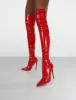 Confidence Red Patent Stiletto Heeled Over The Knee PU Boots sold by Public Desire