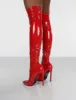 Confidence Red Patent Stiletto Heeled Over The Knee PU Boots sold by Public Desire