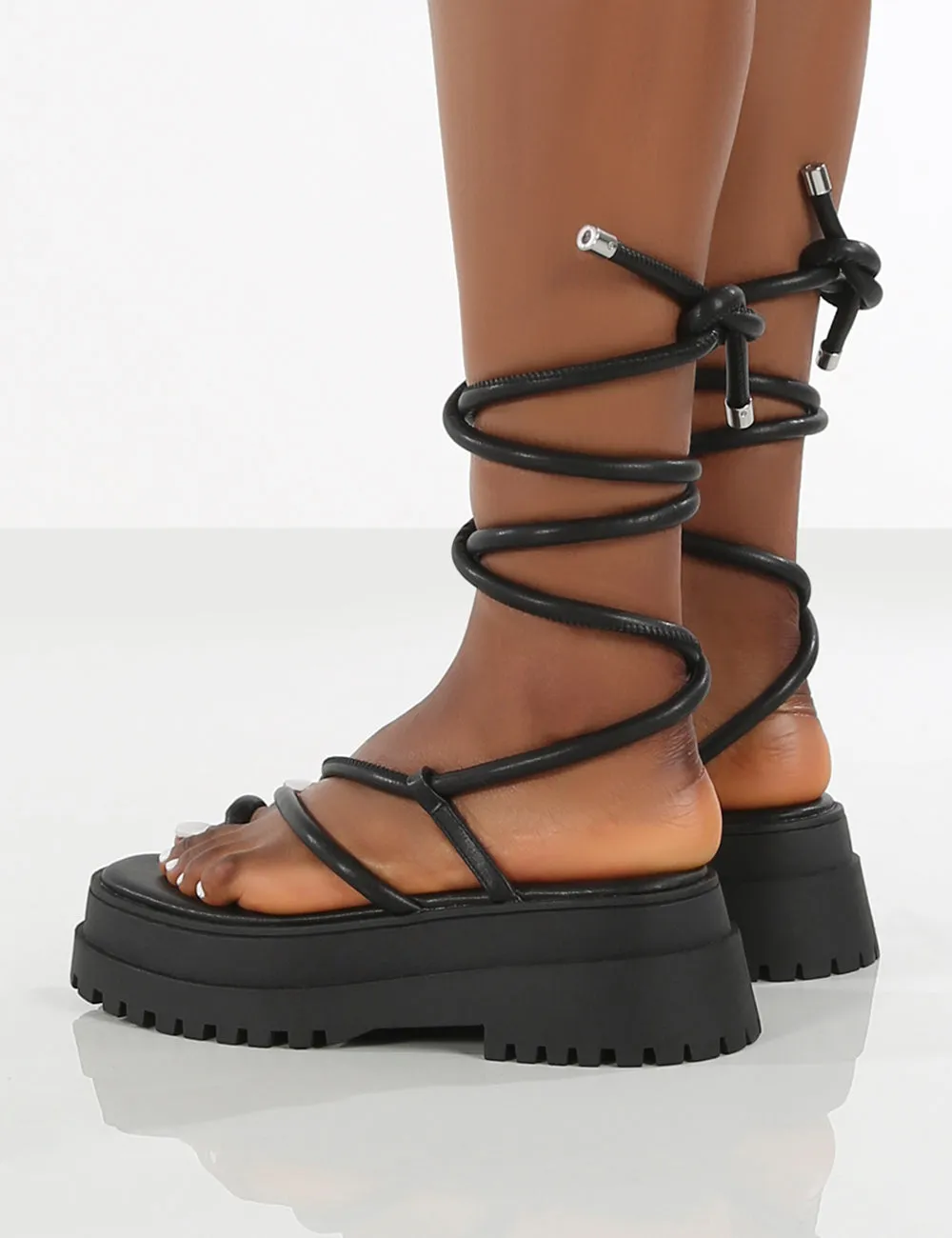 Amber x Public Desire Origin Black PU Chunky Sole Lace Up Sandal sold by Public Desire product image thumbnail 2
