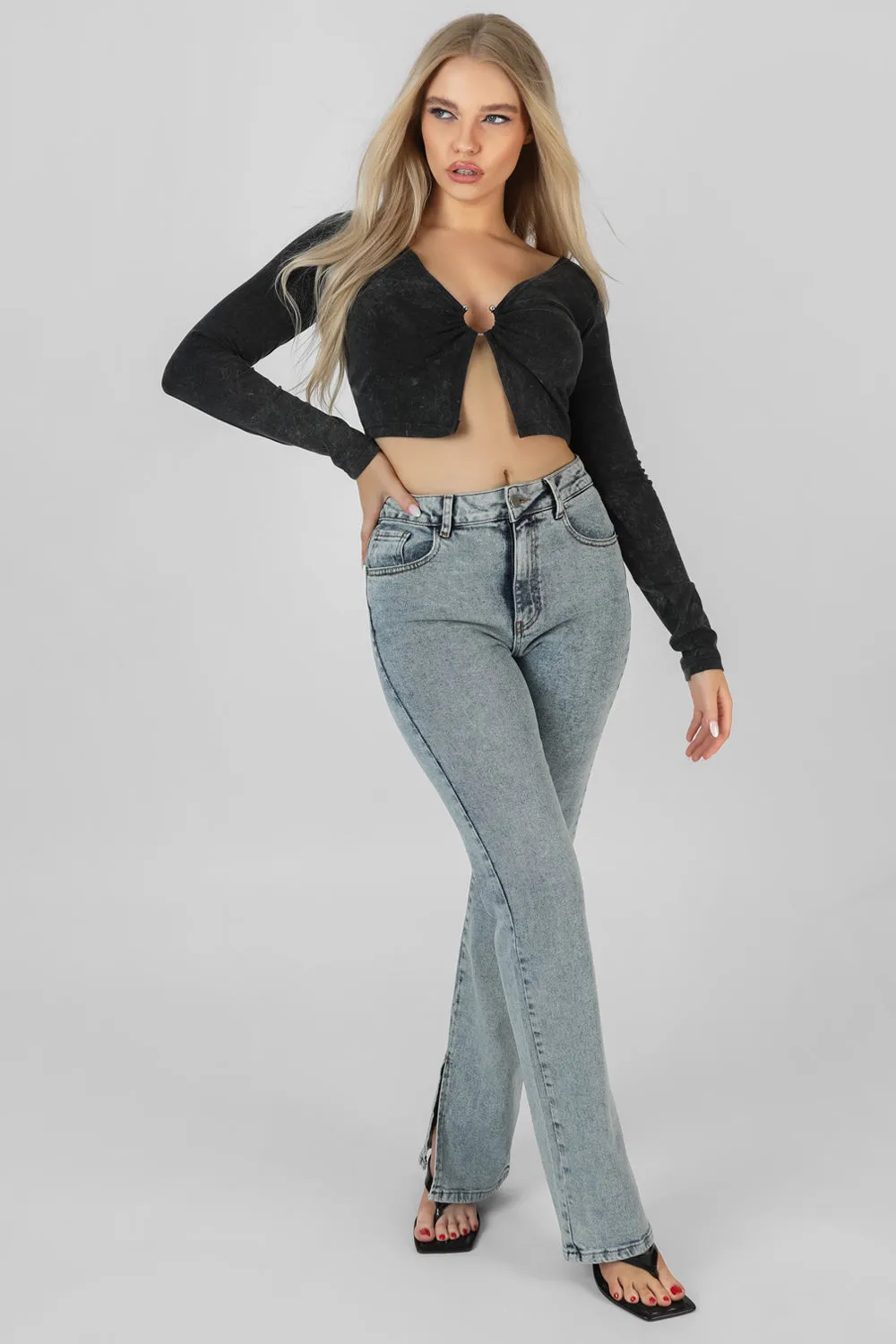 Long Sleeve Bullring Detail Crop Top Black sold by Public Desire product image thumbnail 2