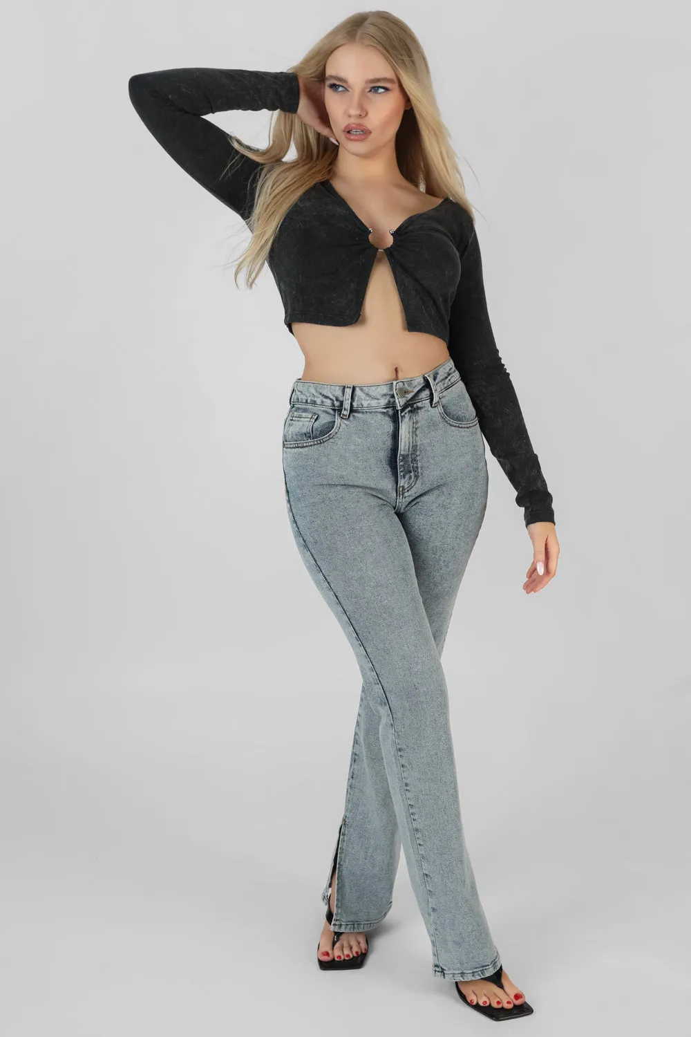 Long Sleeve Bullring Detail Crop Top Black sold by Public Desire product image thumbnail 3