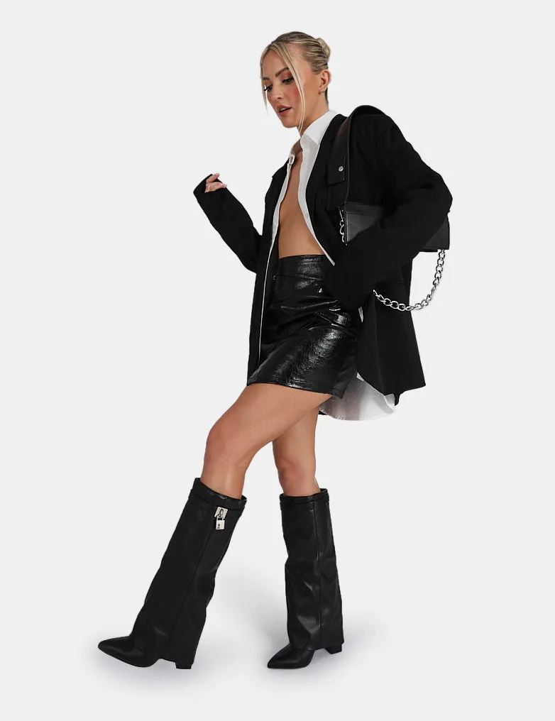 Carabiner Waist Battered Pu Mini Skirt Black sold by Public Desire