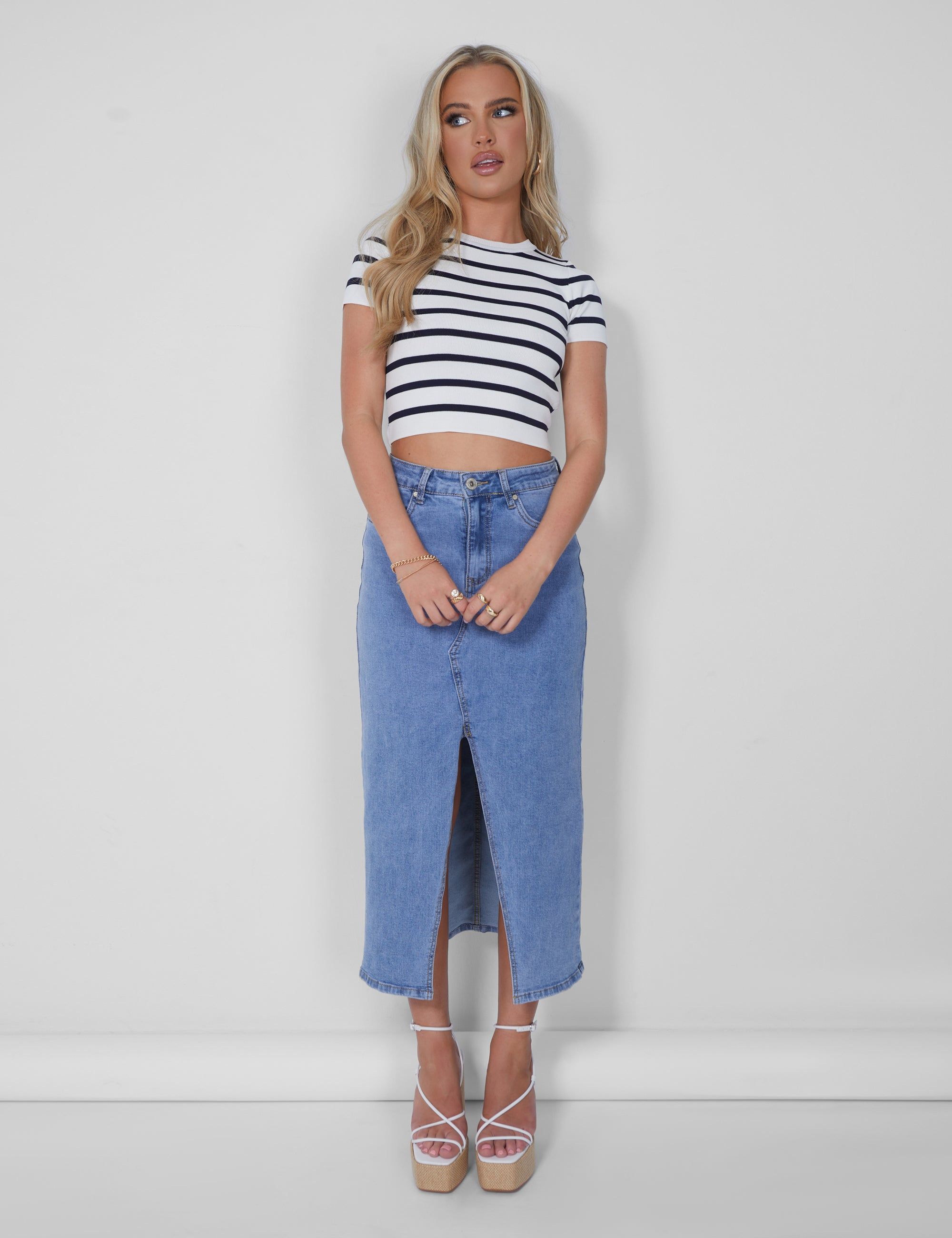 Stripe Knitted Baby Tee Ecru sold by Public Desire