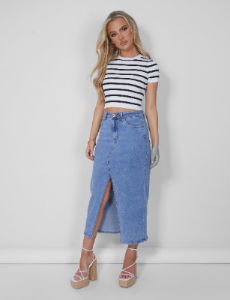 Stripe Knitted Baby Tee Ecru sold by Public Desire
