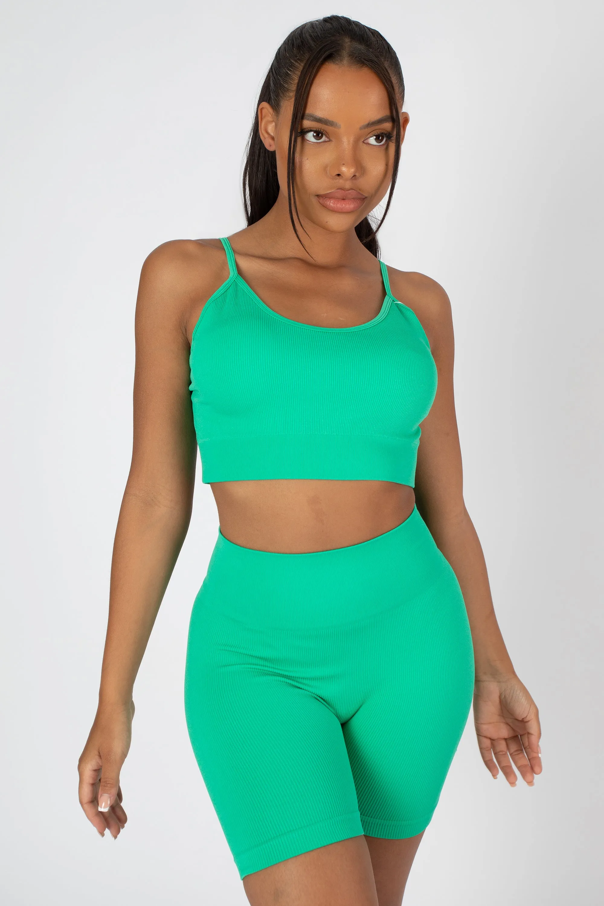 Ribbed Crop Top And Short Co-ord Set Green sold by Public Desire product image thumbnail 3