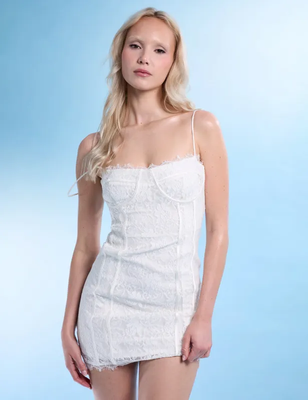 Lace Corset Detail Mini Dress White sold by Public Desire