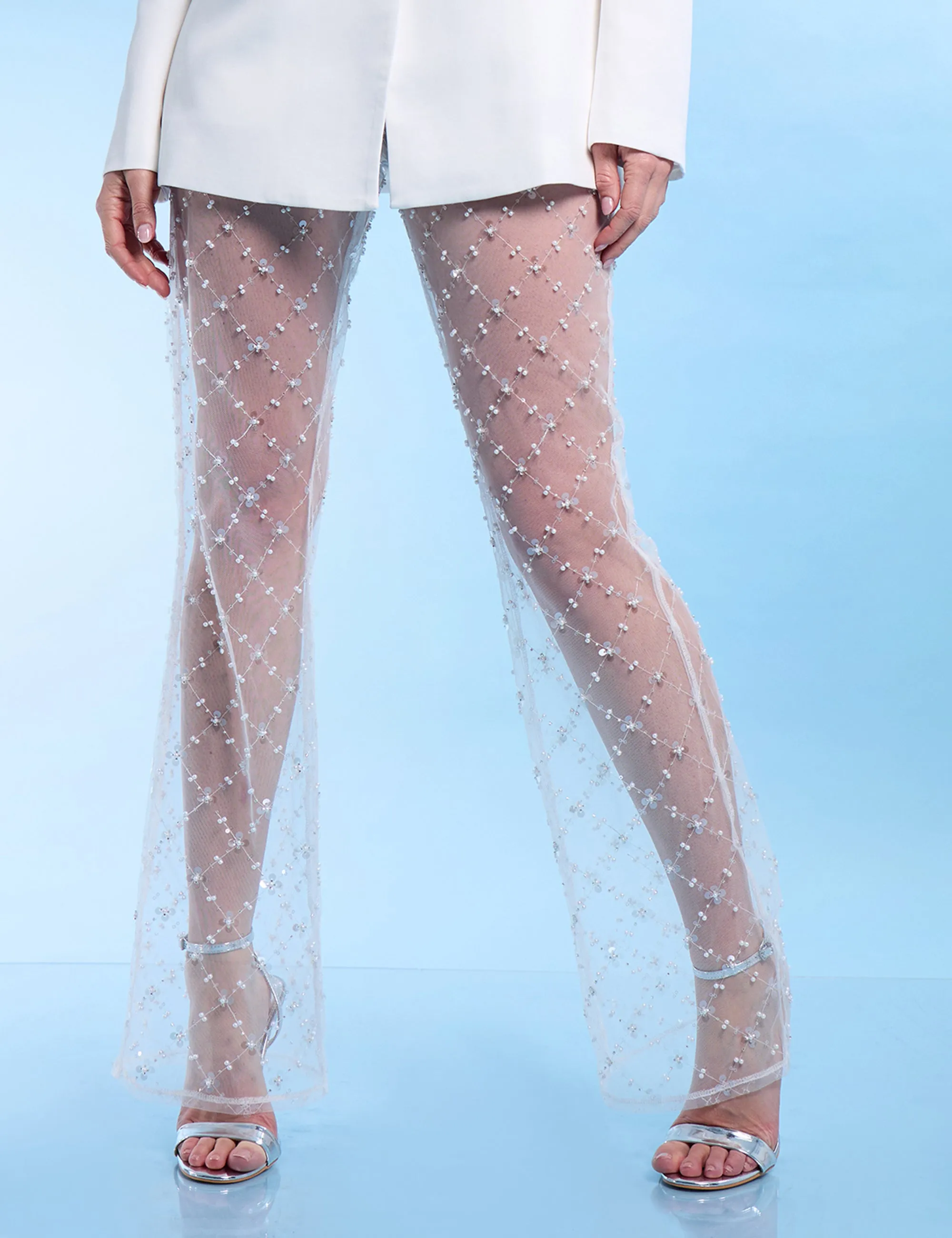 Sheer Embellished Flared Trousers White sold by Public Desire product image thumbnail 2