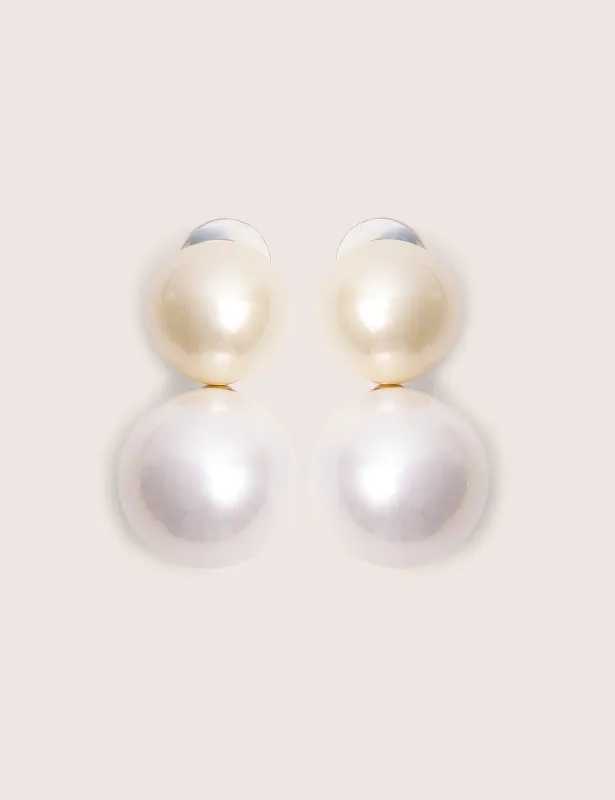 Double Pearl Drop Stud Earrings White sold by Public Desire