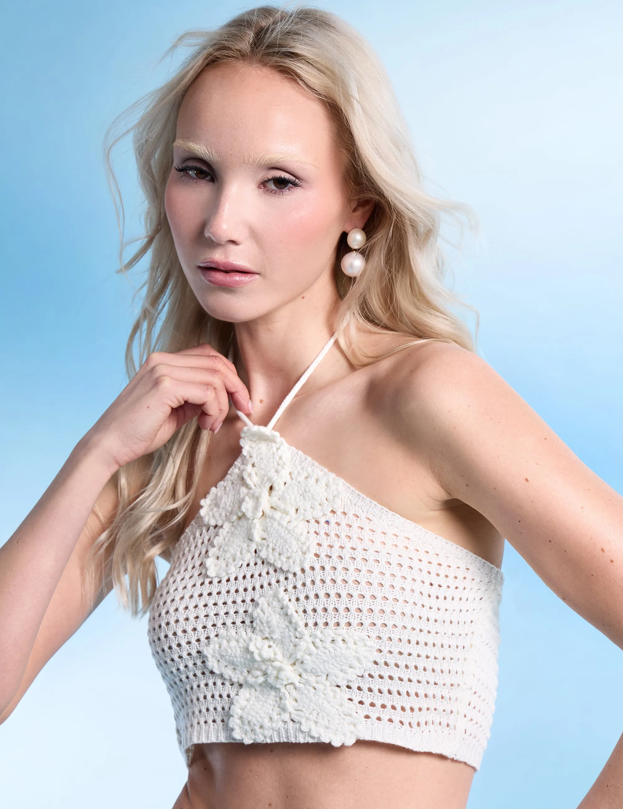 Floral Embroidered Crochet Crop Top Co Ord Ivory sold by Public Desire product image thumbnail 2