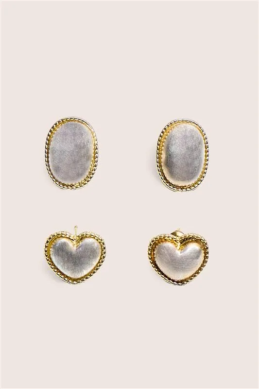 Two Pack of Oval and Heart Earrings Gold & Pearl sold by Public Desire