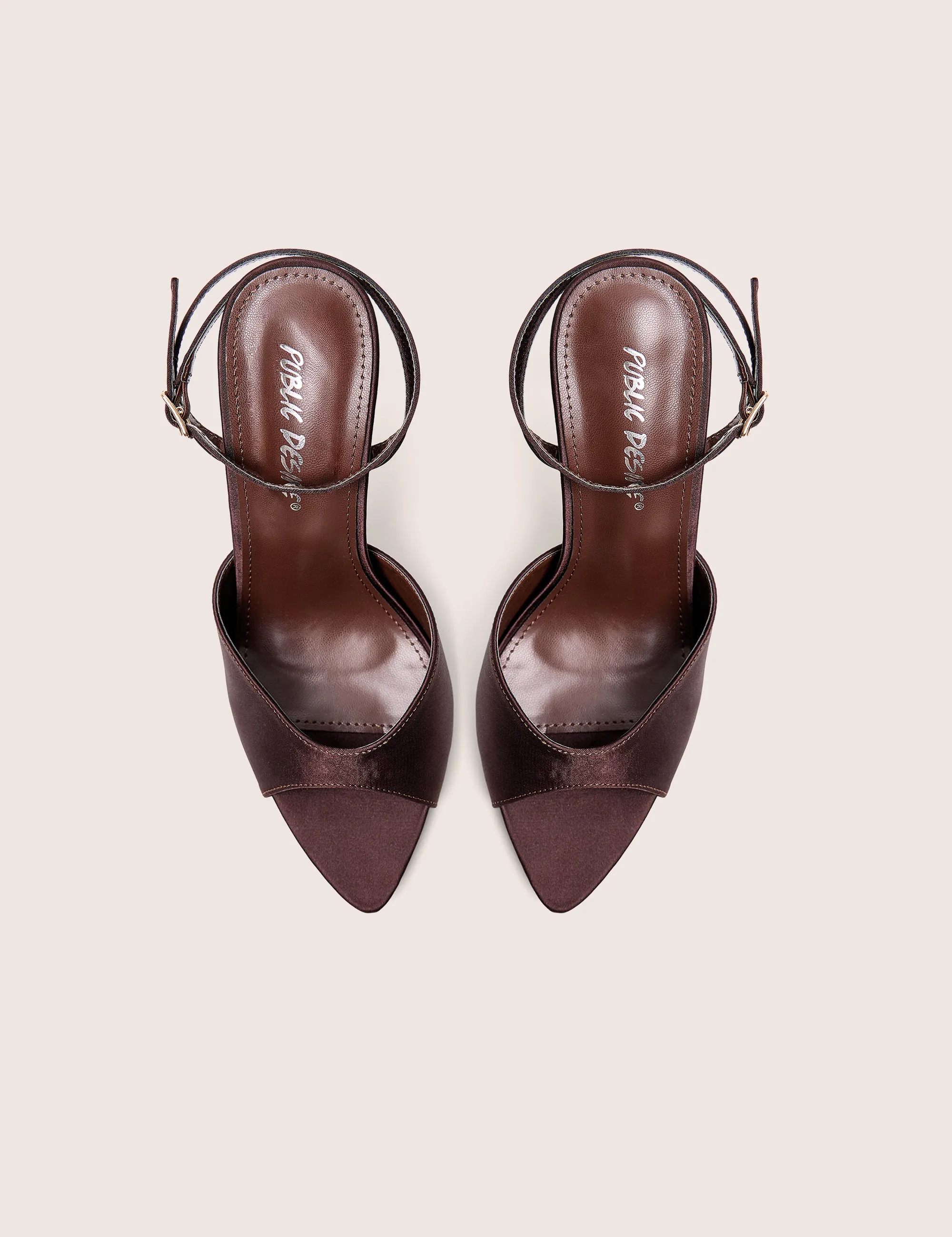 Caught On Chocolate Satin Peep Toe Curved High Heels sold by Public Desire product image thumbnail 2