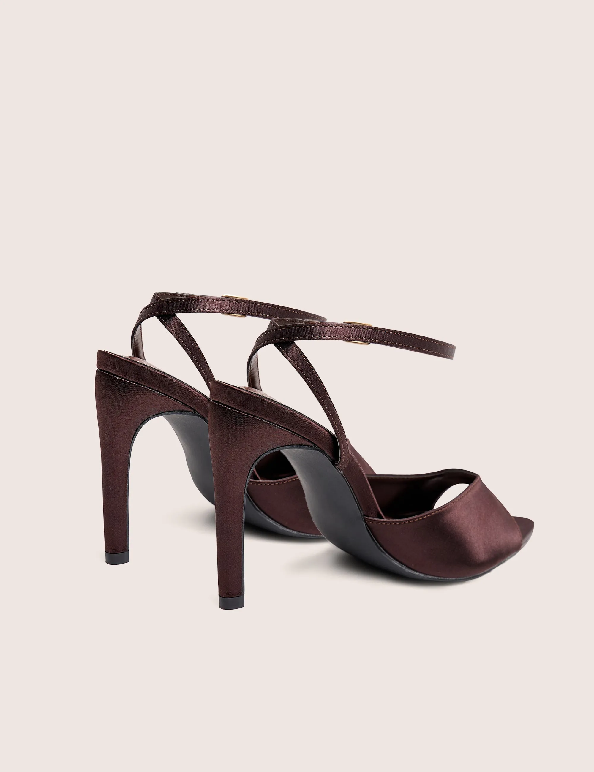 Caught On Chocolate Satin Peep Toe Curved High Heels sold by Public Desire product image thumbnail 3