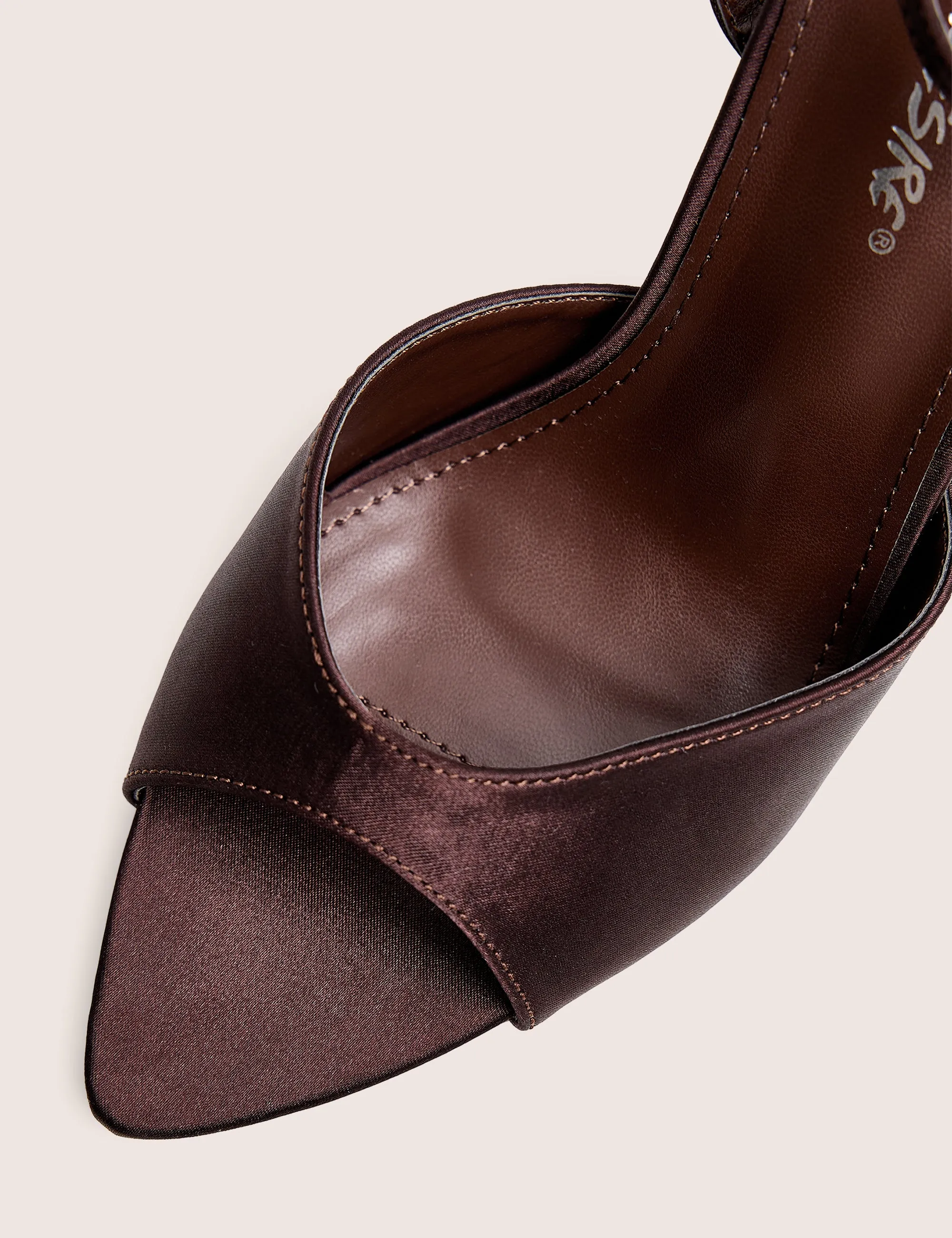Caught On Chocolate Satin Peep Toe Curved High Heels sold by Public Desire product image thumbnail 4