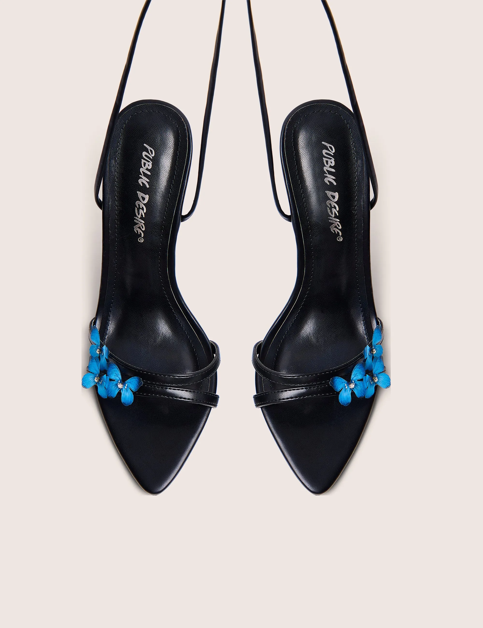 Hallie Black Butterfly Embellishment Ankle Tie High Heels sold by Public Desire product image thumbnail 2