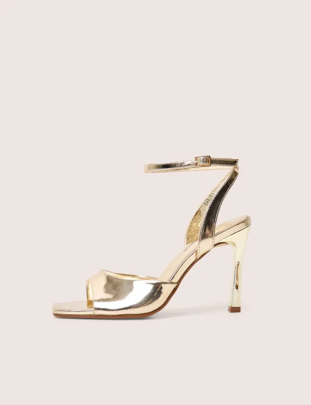 June Gold Ankle Strap Peep Toe Heels made by Public Desire