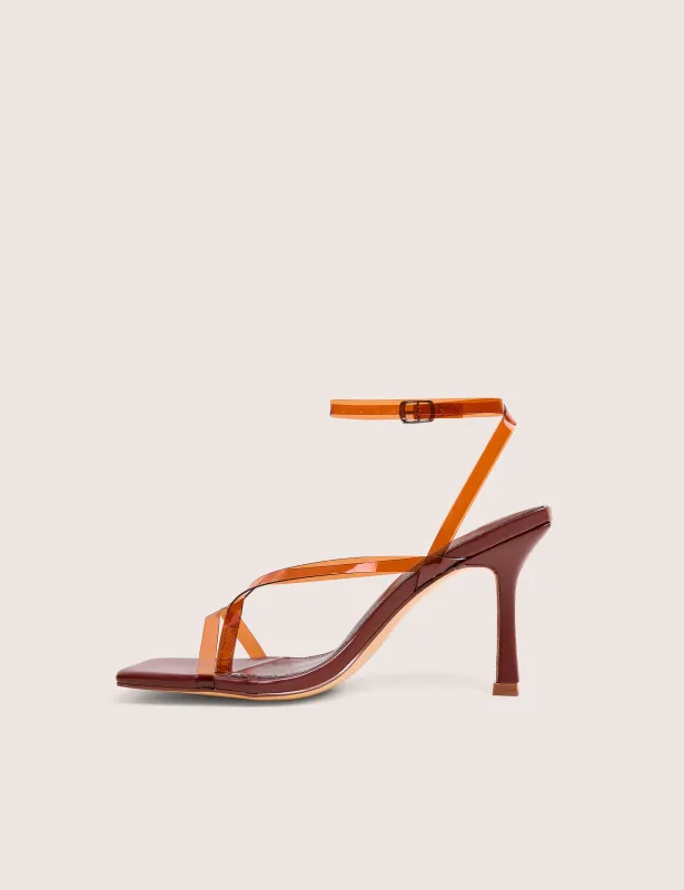 Liberty Brown Perspex Strappy Mid Heels made by Public Desire