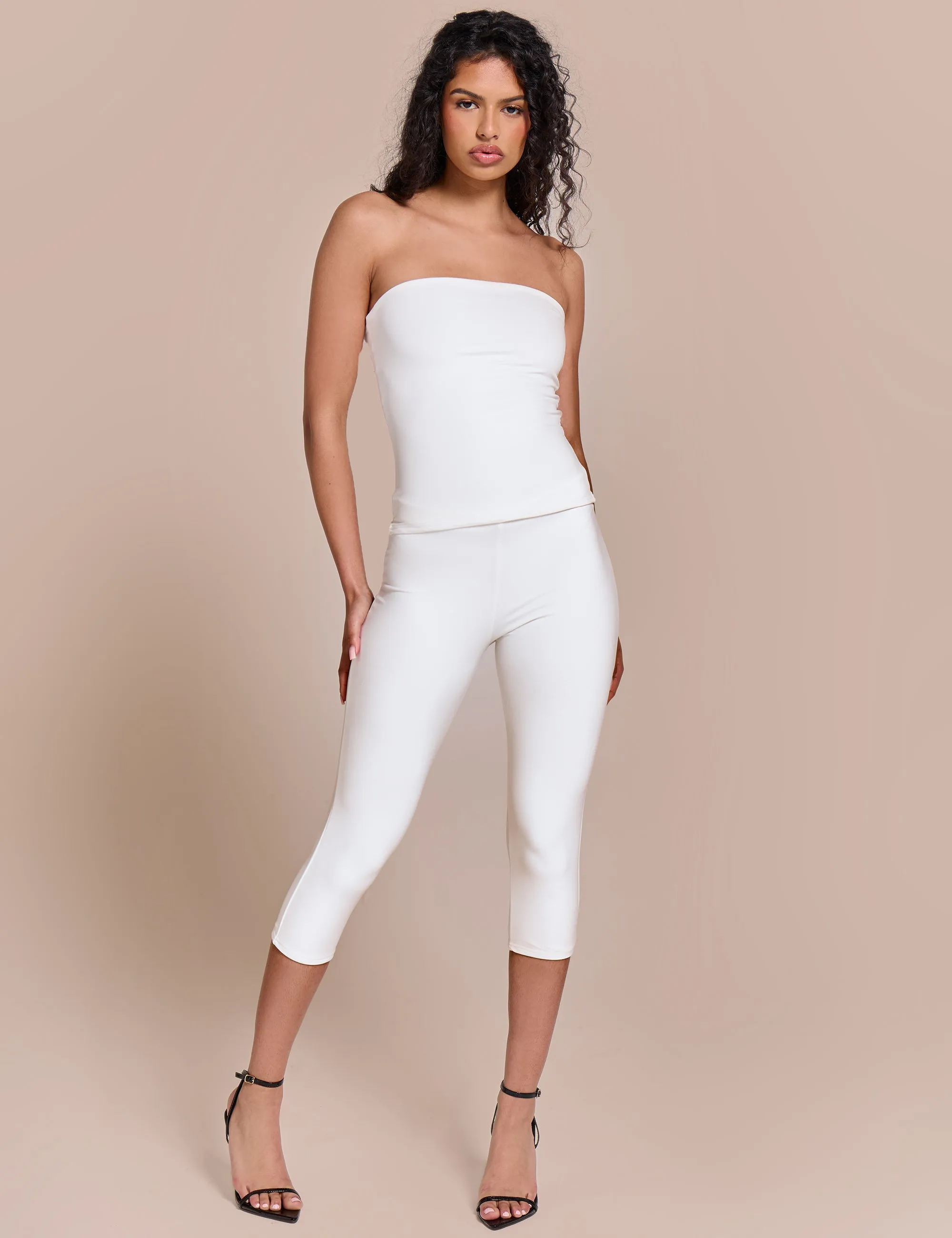 High Waist Luxe Slinky Capri Pants White sold by Public Desire