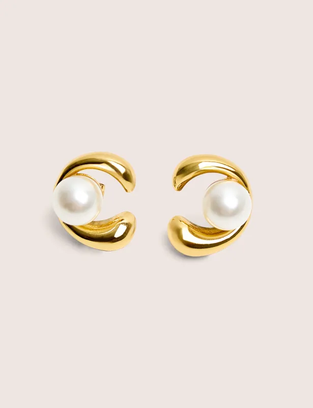 Gold Plated Pearl Abstract Shape Earrings made by Public Desire