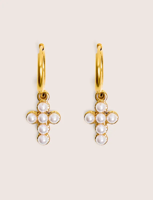Mini Hoop Drop Cross Detail Earrings made by Public Desire