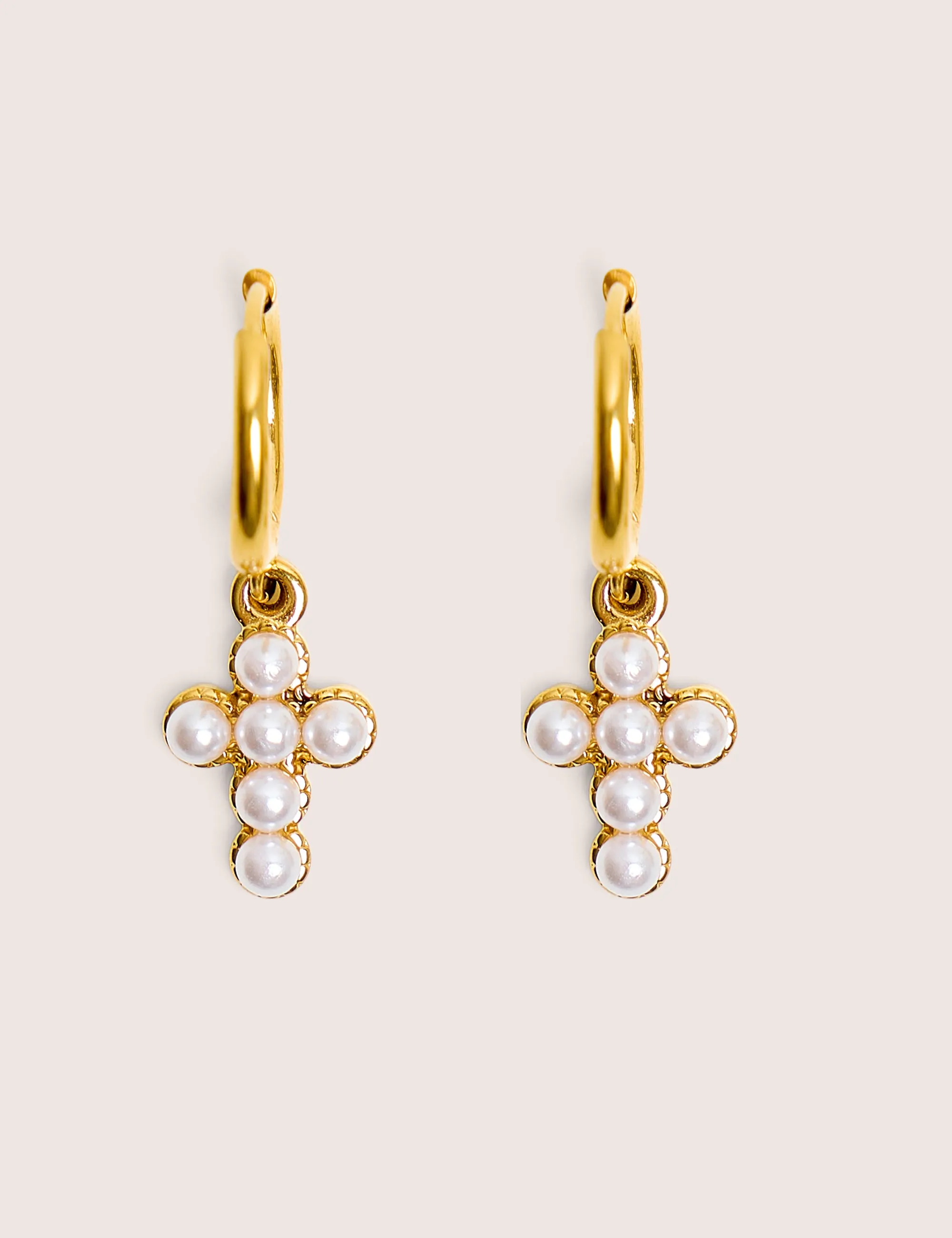 Mini Hoop Drop Cross Detail Earrings sold by Public Desire