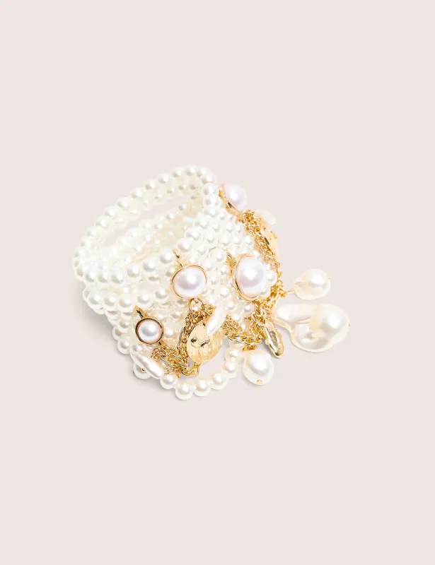 Layered Pearl Bracelet With Gold Charms made by Public Desire