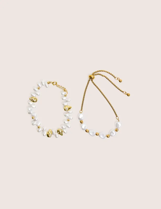 Two Pack of Gold Plated Pearl Detail Bracelets made by Public Desire